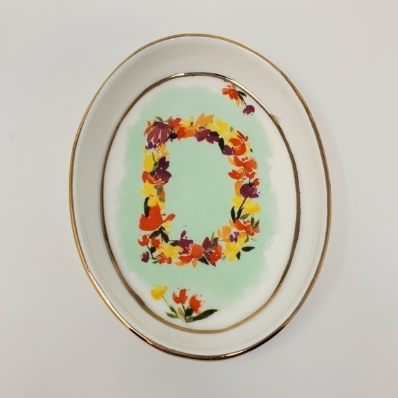 ANTHROPOLOGIE KIANA MOSLEY MONOGRAM TRINKET DISH INITIAL "D" FLOWERS MONOGRAM - Picture 1 of 10